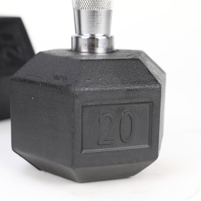 Hdrs-20Lb 1Pieces Rubber Coated Solid Cast Iron Dumbbell with Contoured Chrome Handle, Hexagon Head Redplatesgym