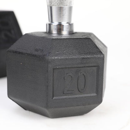 Hdrs-20Lb 1Pieces Rubber Coated Solid Cast Iron Dumbbell with Contoured Chrome Handle, Hexagon Head Redplatesgym