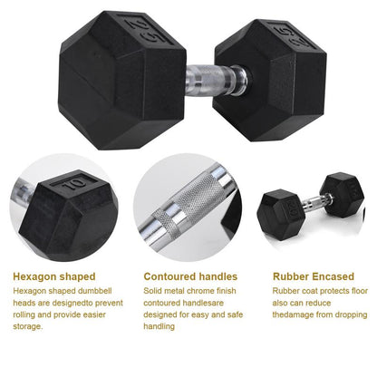Hdrs-20Lb 1Pieces Rubber Coated Solid Cast Iron Dumbbell with Contoured Chrome Handle, Hexagon Head Redplatesgym