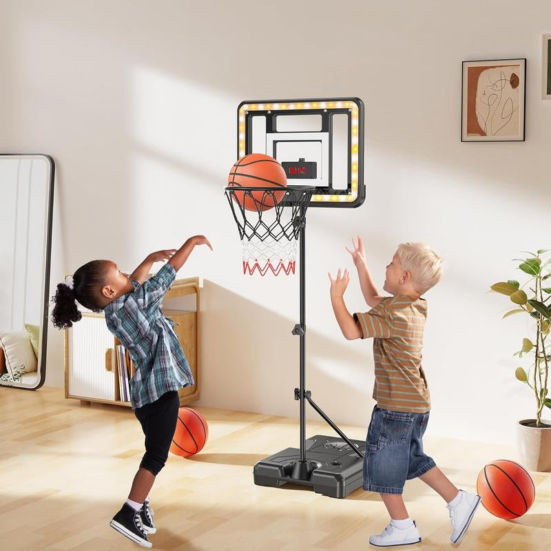 ROTTOGOON Kids 3Ft to 5.8Ft Height Adjustable Indoor Basketball Stand with Timer, Childrens Day Gifts,Weatherproof Base for Outdoor Practice Portable Durable Fun