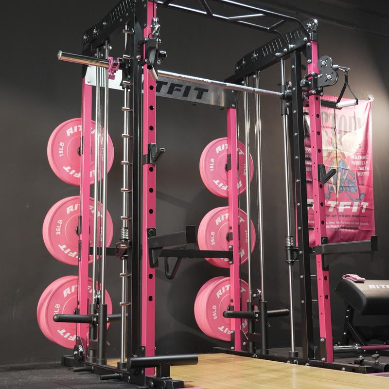 Ritfit Pink M1 Multi-Functional Smith Machine 2.0 with Cable Crossover System & Squat Rack for Home Gym