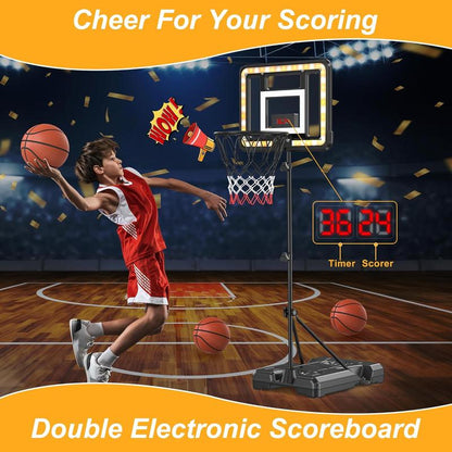 ROTTOGOON Kids 3Ft to 5.8Ft Height Adjustable Indoor Basketball Stand with Timer, Childrens Day Gifts,Weatherproof Base for Outdoor Practice Portable Durable Fun