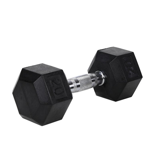 Hdrs-20Lb 1Pieces Rubber Coated Solid Cast Iron Dumbbell with Contoured Chrome Handle, Hexagon Head Redplatesgym