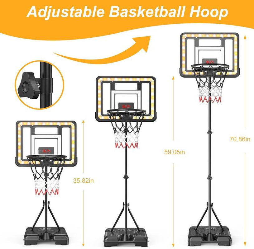 ROTTOGOON Kids 3Ft to 5.8Ft Height Adjustable Indoor Basketball Stand with Timer, Childrens Day Gifts,Weatherproof Base for Outdoor Practice Portable Durable Fun