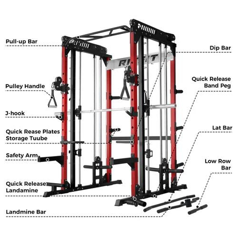 Ritfit Pink M1 Multi-Functional Smith Machine 2.0 with Cable Crossover System & Squat Rack for Home Gym